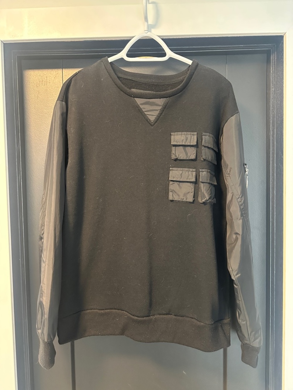 American Stitch Black Crewneck Sweater with Utility Pockets